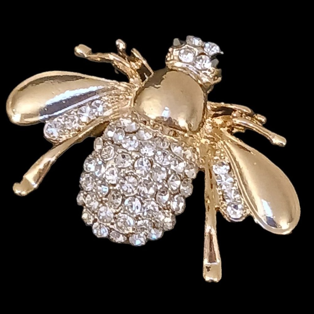Gold Tone Rhinestone Bee Brooch - Picture 2 of 3